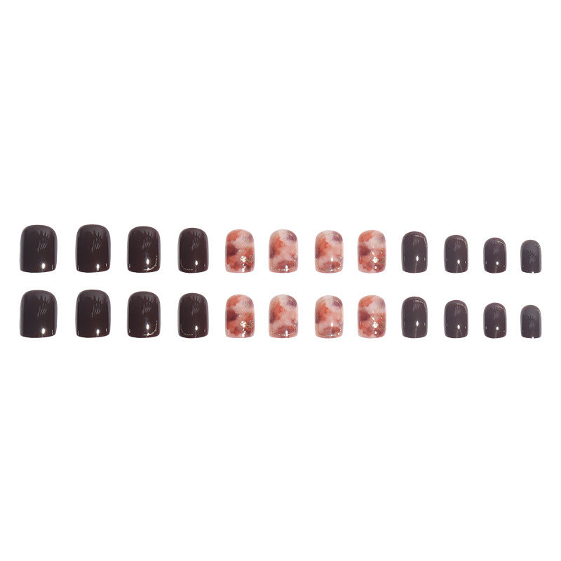 Artistic Press-On Nail Set with Marble and Metallic Accents Stornfield