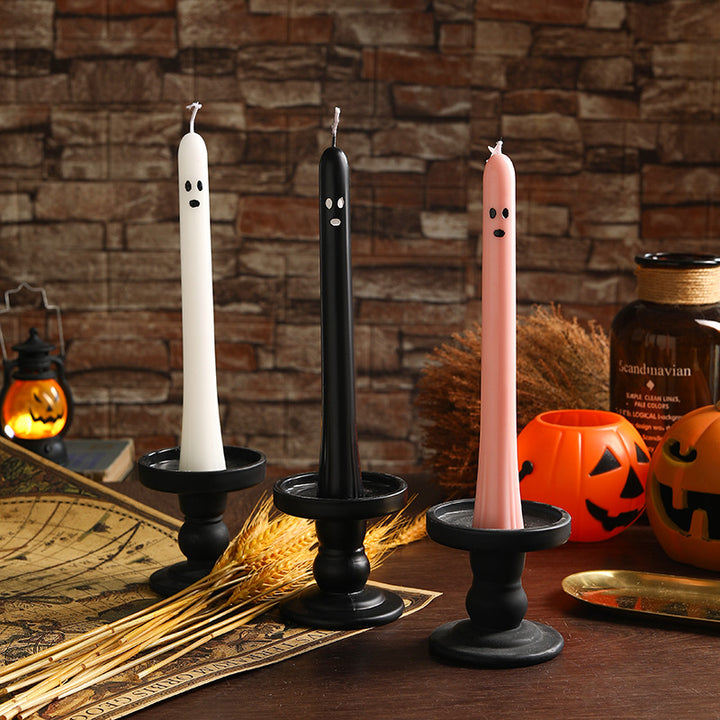 Ghost-Faced Sculptural Taper Candle Set for Seasonal Decor