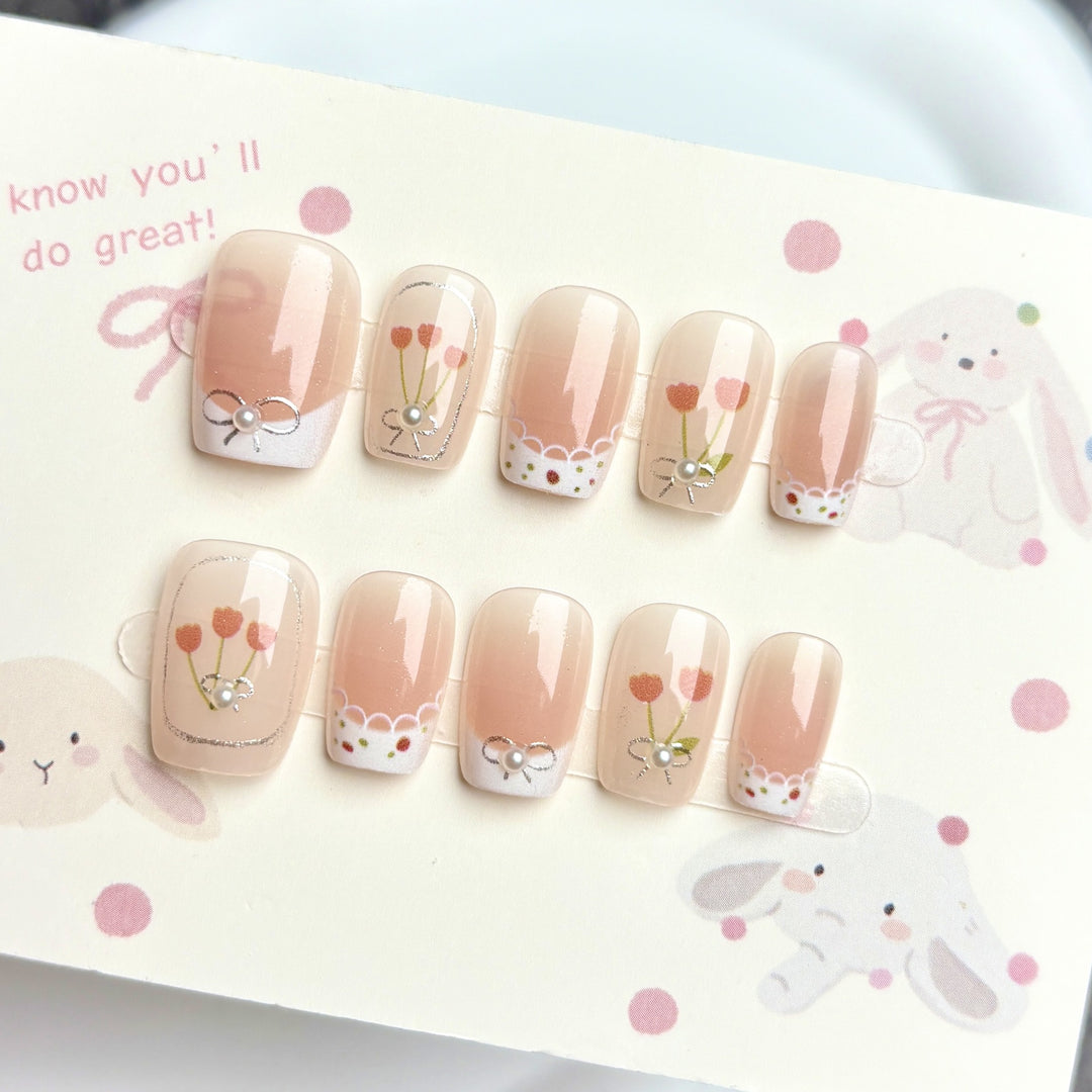 Decorative Press-On Nail Art Set with Floral and Whimsical Designs