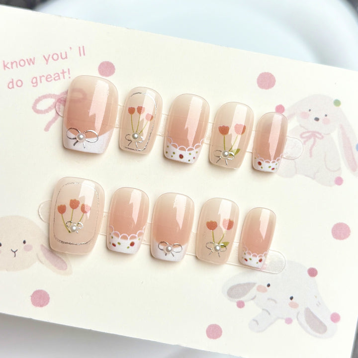 Decorative Press-On Nail Art Set with Floral and Whimsical Designs