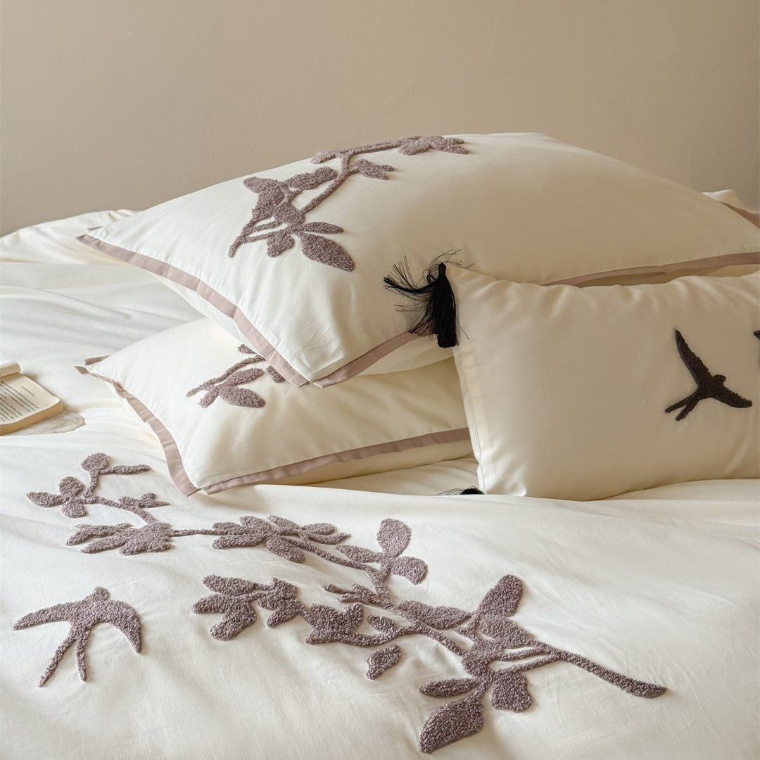Embroidered Botanical Duvet Cover Set with Appliqué Pillow Shams