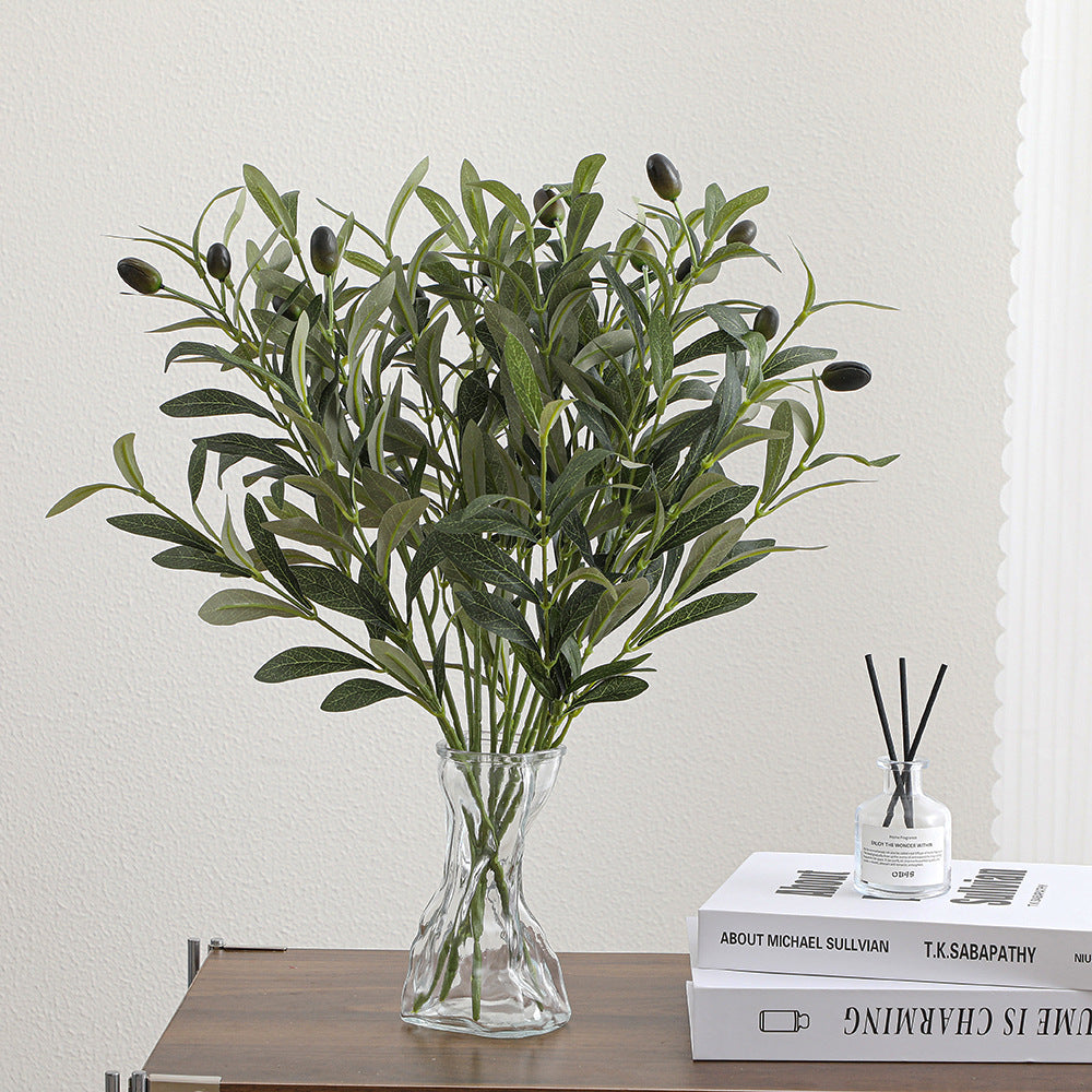 Artificial olive tree branch with detailed leaves and fruits