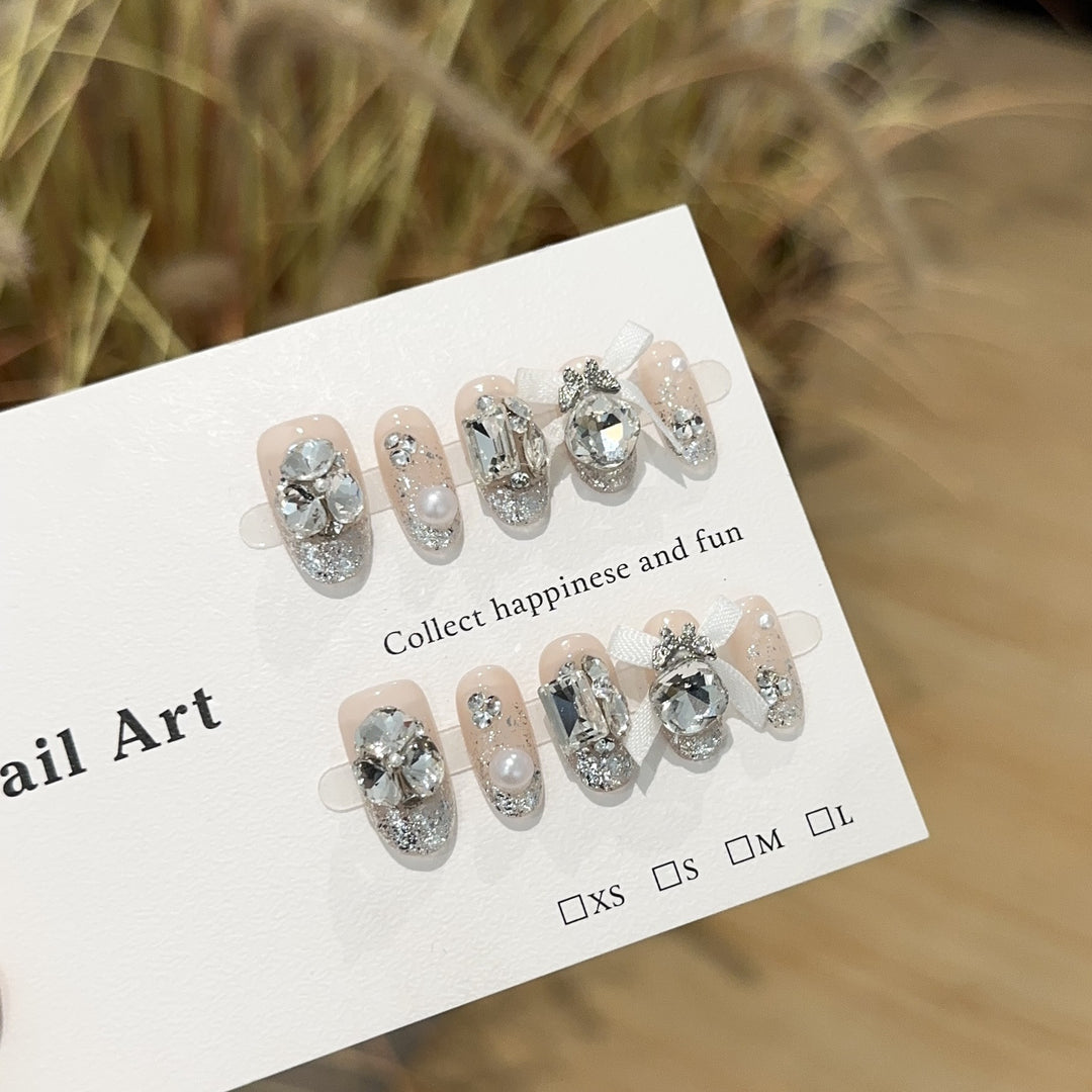 Glamorous Decorative Press-On Nails with Rhinestone Accents