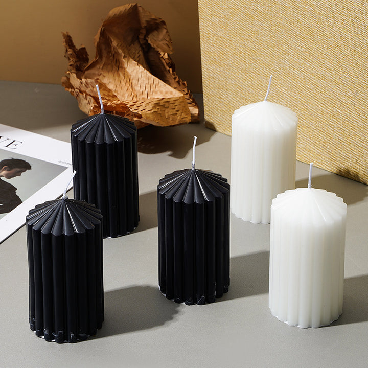 Decorative Pleated Column Pillar Candle with Cotton Wick and Slow-Burn Wax