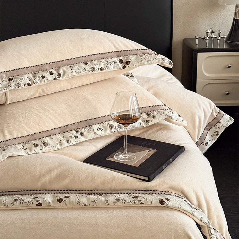 Plush Brushed Microfiber Duvet Cover & Sham Set with Floral Scalloped Trim