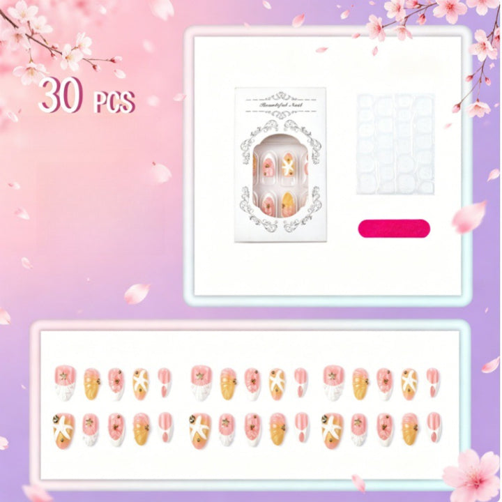 Artistic Press-On Nail Set with Unique Summer Designs Stornfield