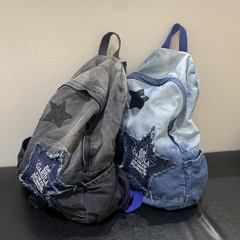 Denim Star Appliqué Casual School Backpack Stornfield