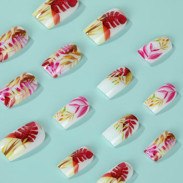 Stylish artificial nails with botanical designs Stornfield