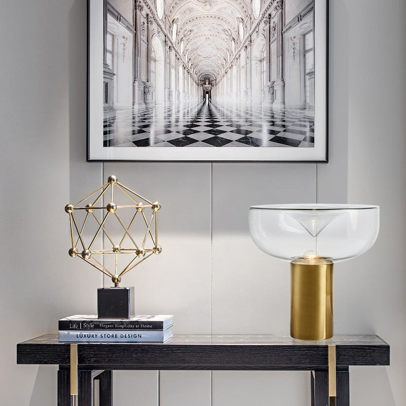 Modern Glass Accent Table Lamp with Gold Base