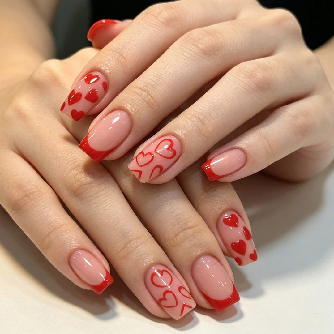Artistic Heart-Design Acrylic Nail Enhancements Stornfield