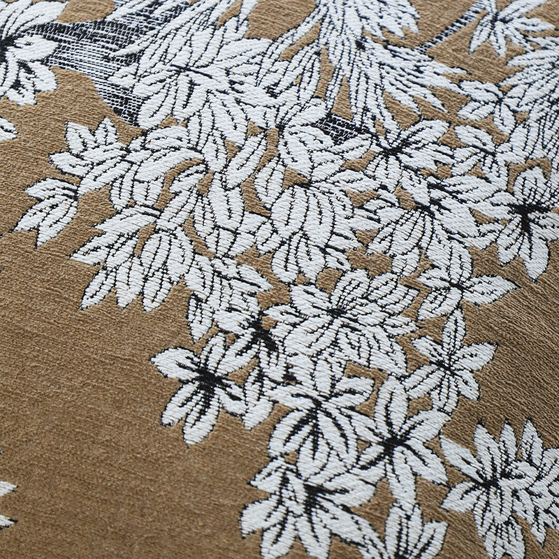 Square embroidered cushion cover made of cotton-linen blend with floral jacquard texture and velvet piping Stornfield