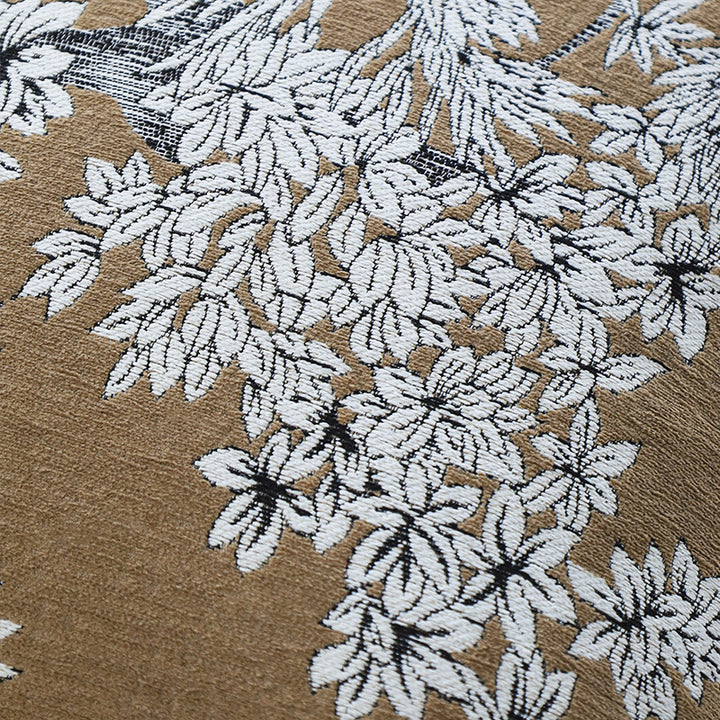 Square embroidered cushion cover made of cotton-linen blend with floral jacquard texture and velvet piping Stornfield