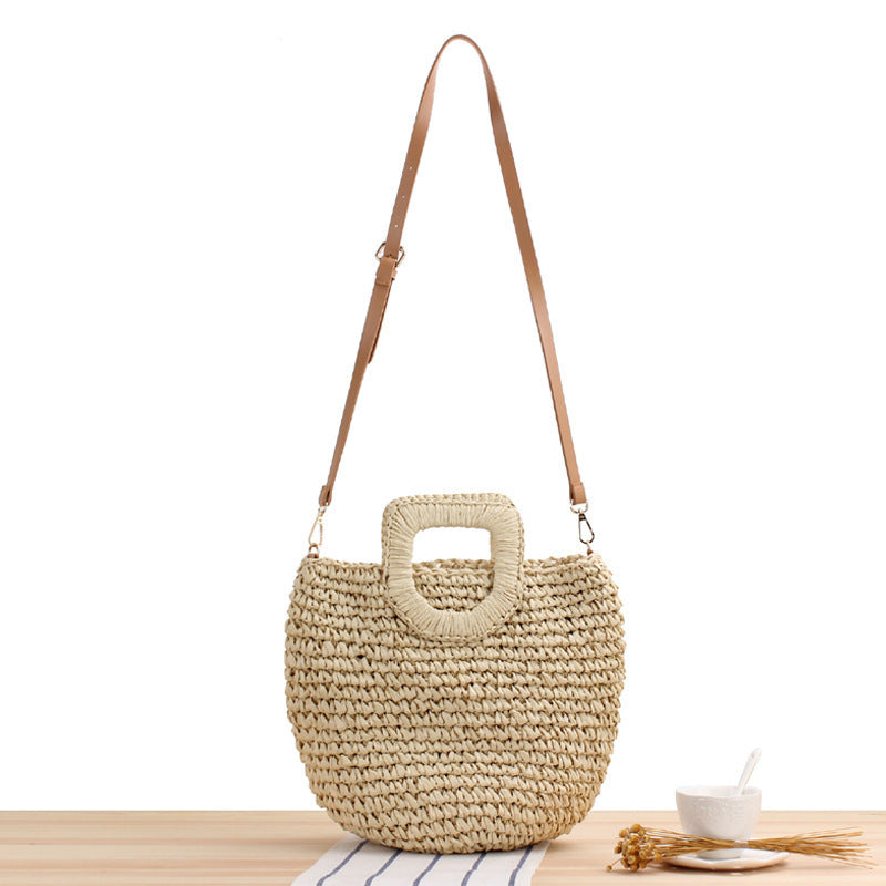 Handmade straw shoulder bag with square handle Stornfield