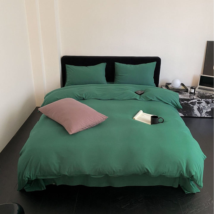 Washed Cotton Duvet Cover Set with Breathable Percale Weave, Deep Corner Ties & Envelope Pillowcases