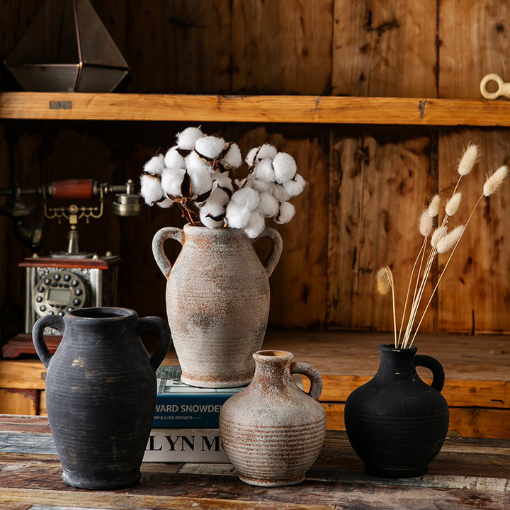 Rustic ceramic vase with handles Stornfield