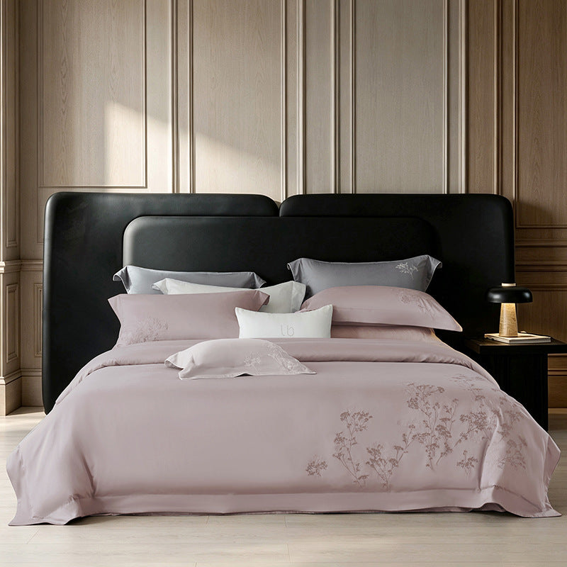 Luxury Cotton Sateen Duvet Cover Bedding Set with Botanical Embroidery