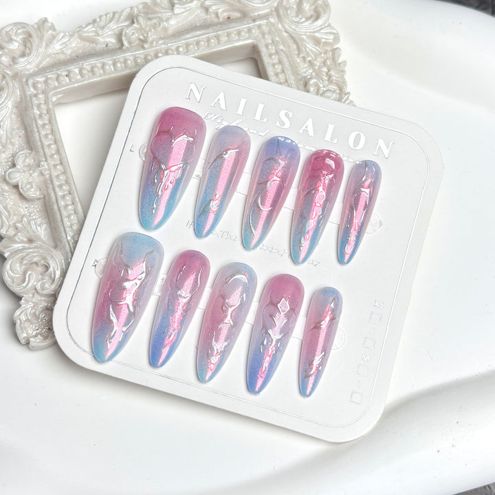 Artistic Press-On Nail Set with Iridescent Detail