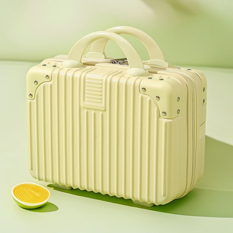 structured hard-shell vanity travel case with faux-leather corner reinforcements and dual top handles Stornfield