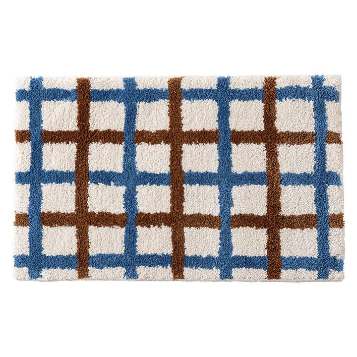 tufted bath mat with checked retro pattern and anti-slip back