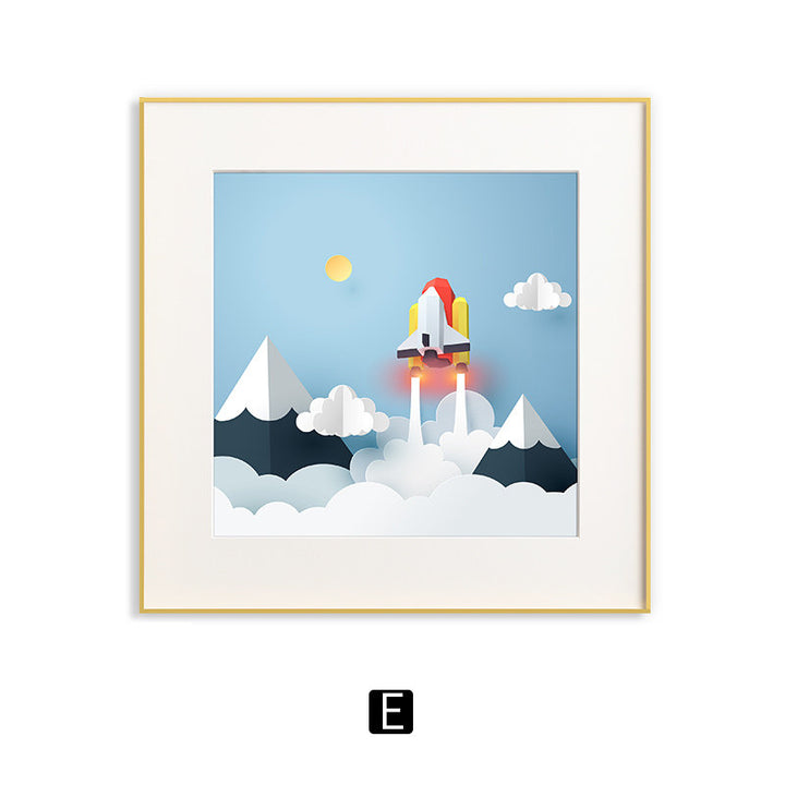 Framed Rocket Ship Paper Art
