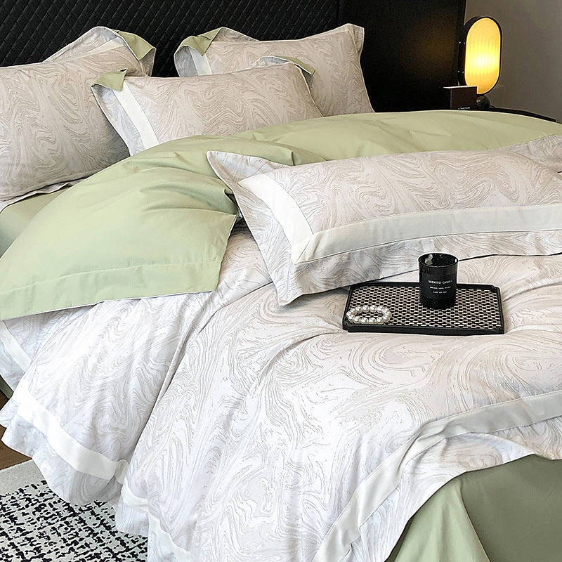 Luxury Marble-Print Cotton Duvet Cover and Pillowcase Set