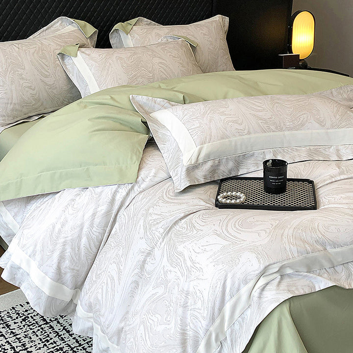 Luxury Marble-Print Cotton Duvet Cover and Pillowcase Set