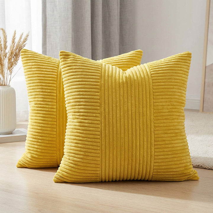 Ribbed Corduroy Square Throw Pillow Cover with Center Channel Texture and Hidden Zipper
