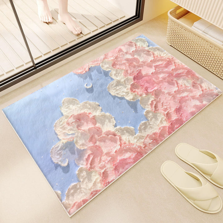 Floral Cloud-Patterned Bath Mat for Bathroom
