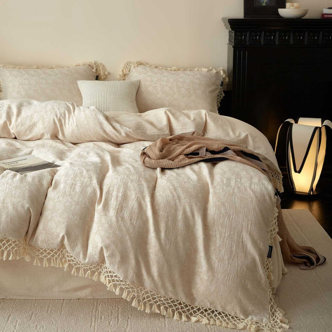 Luxury Fringed Jacquard Duvet Cover Set
