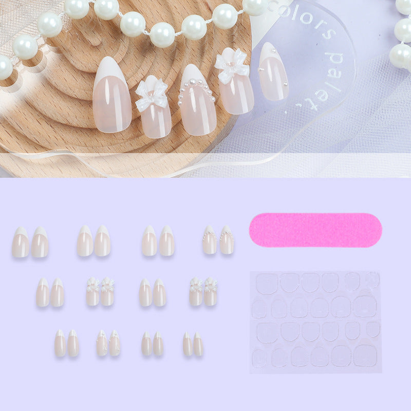 Decorative Press-On Nail Set with Floral and Pearl Embellishments Stornfield