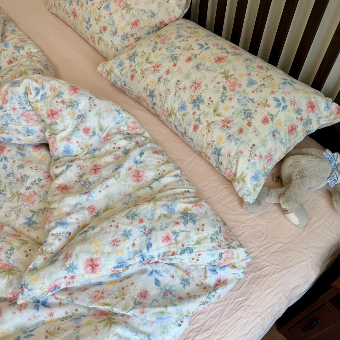 Floral Cotton Reversible Duvet and Sheet Nursery Bedding Set