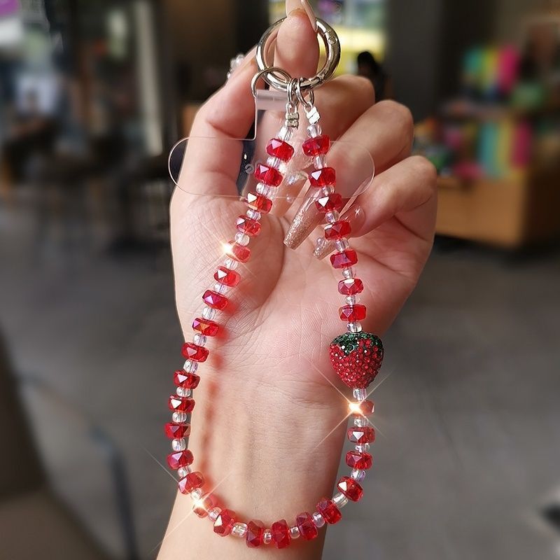 Strawberry-Themed Beaded Charm Keychain Stornfield