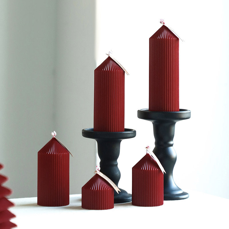 Handmade Ribbed Column Pillar Candle Set for Tabletop Decor