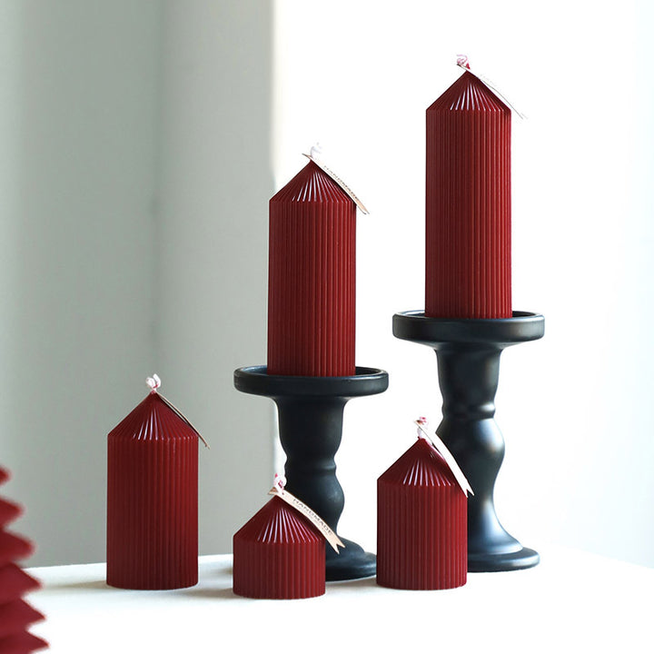 Handmade Ribbed Column Pillar Candle Set for Tabletop Decor