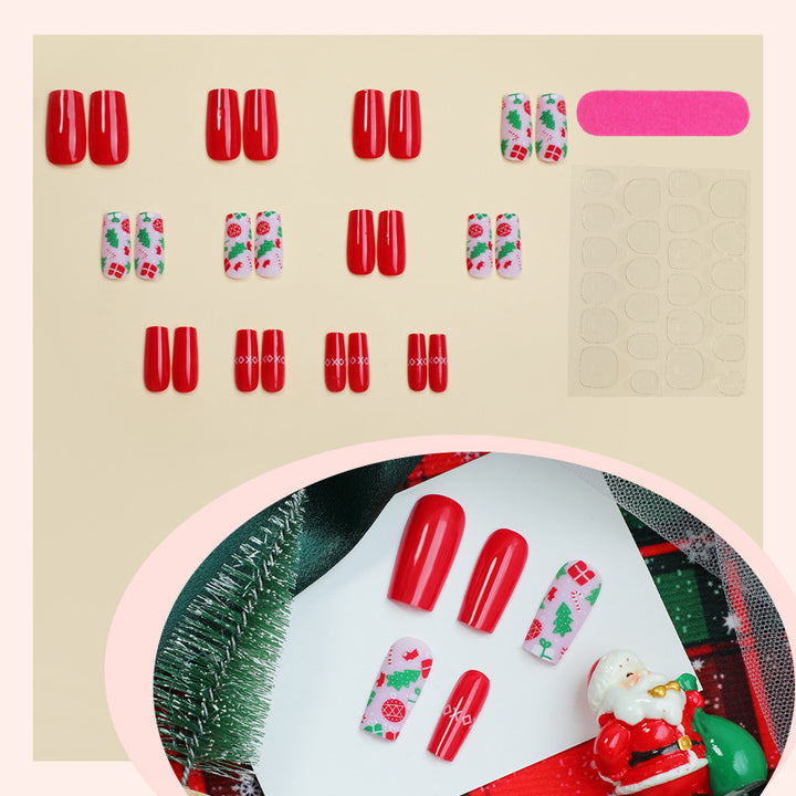 Artificial nail set with festive Christmas designs and glamorous glitter Stornfield