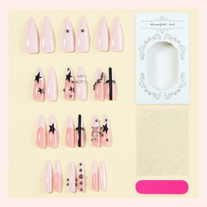 Artificial nail set with elegant star and glitter design Stornfield