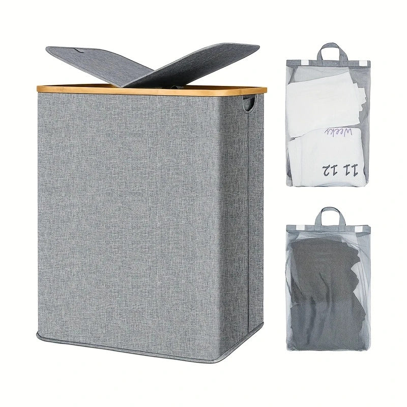Elegant laundry basket with bamboo lid Stornfield