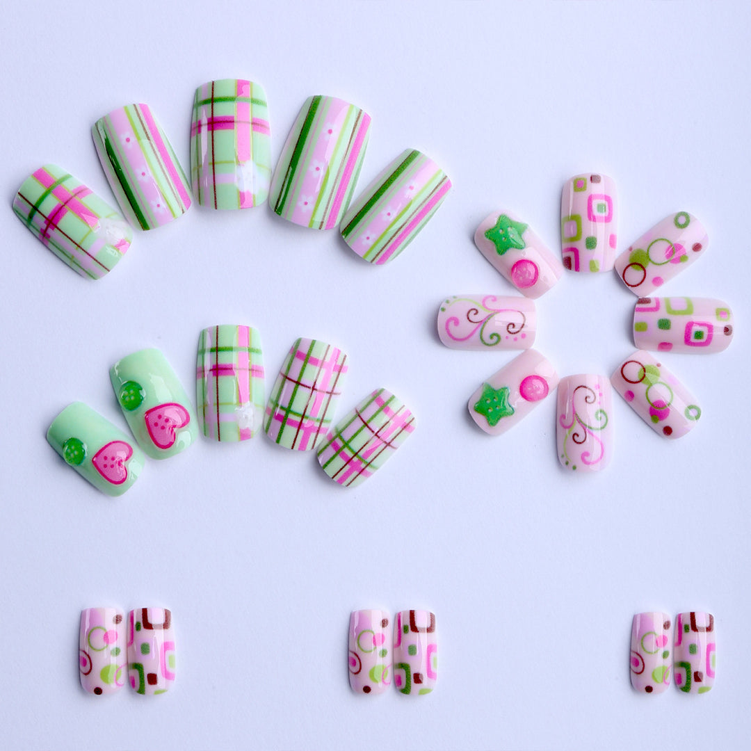 Artificial nails with playful geometric designs Stornfield