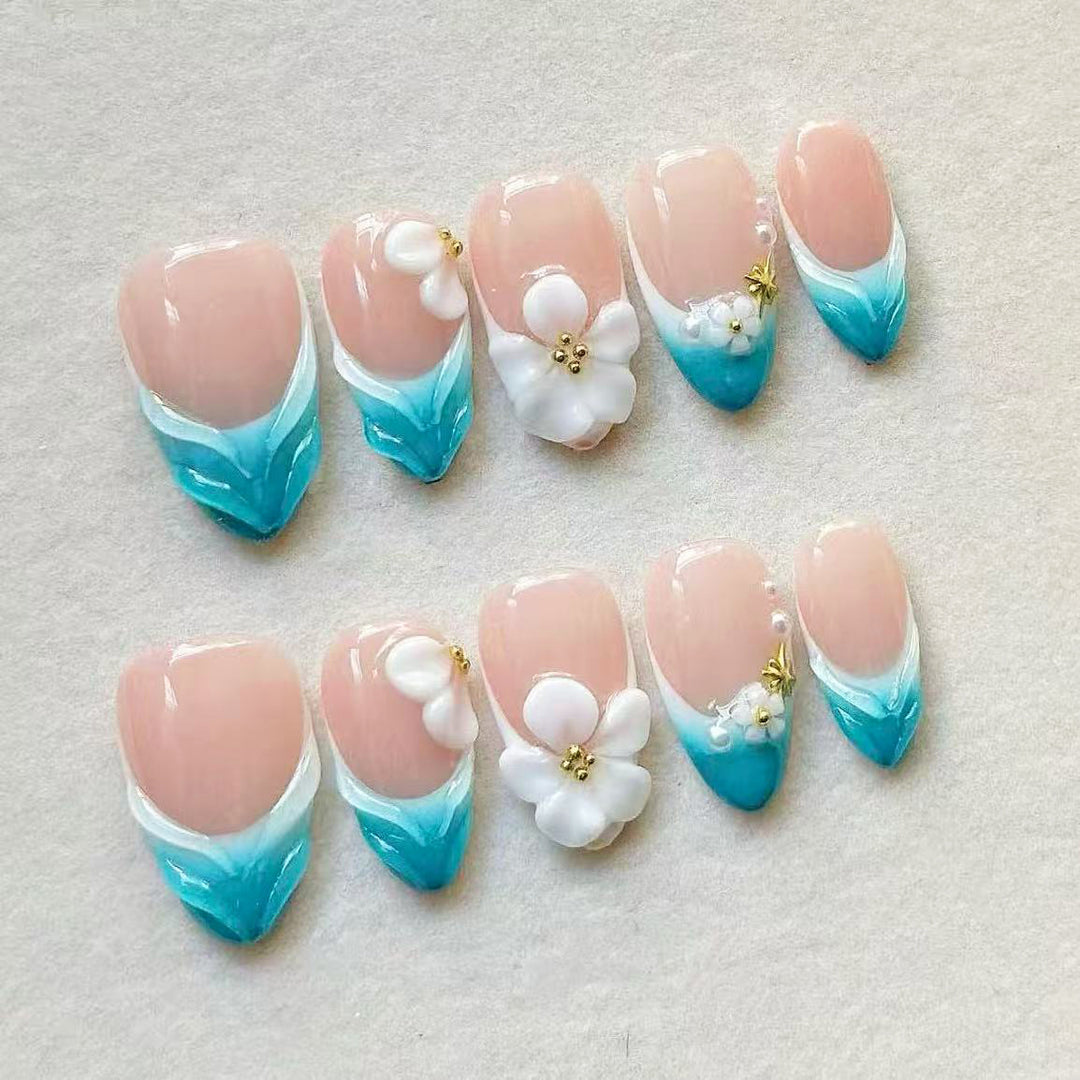 Floral and Gem-Embellished Press-On Nail Set