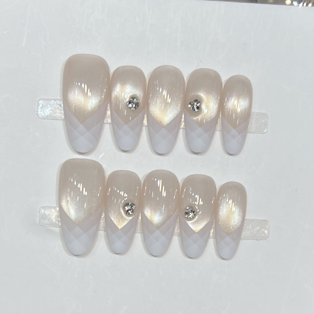 Elegant Geometric Press-On Nail Set with Rhinestone Detail Stornfield
