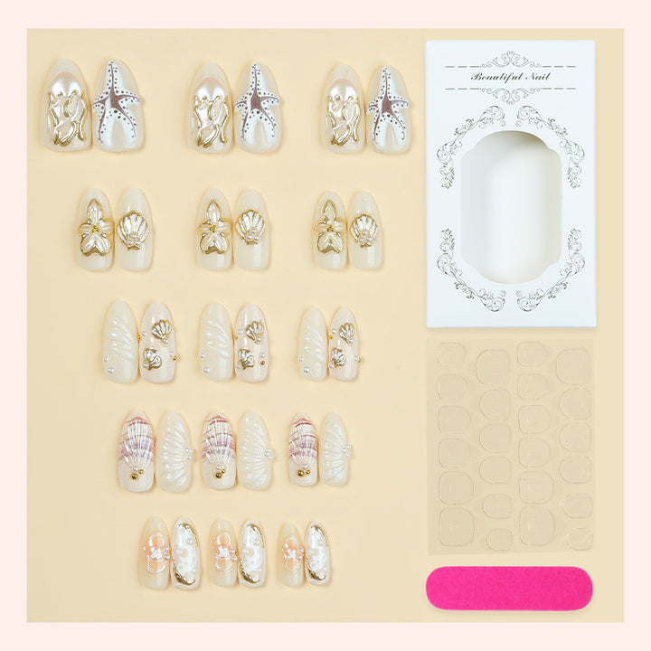Artistic Coastal-Themed Press-On Nail Set Stornfield