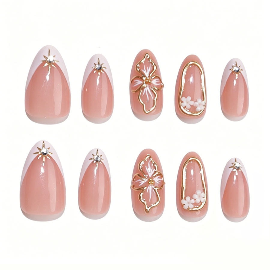 Art nail set with intricate floral accents and elegant 3D details Stornfield