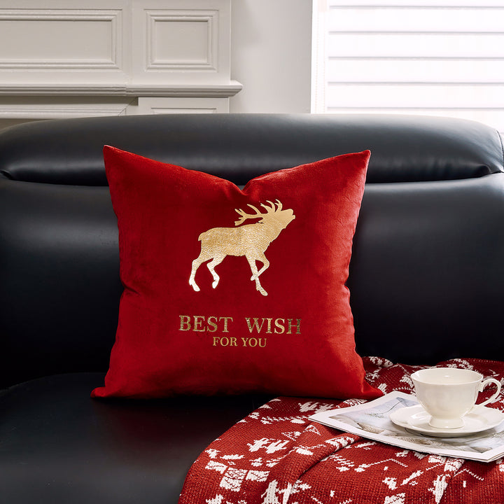 Velvet Embroidered Festive Accent Pillow Cover with Metallic Script