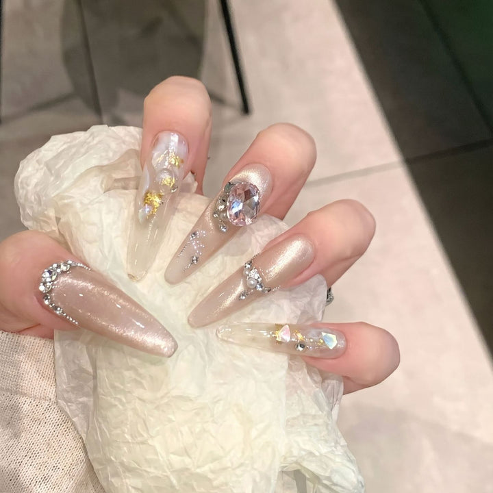 Decorative Stiletto Press-On Nail Art Set with Gemstone Accents Stornfield