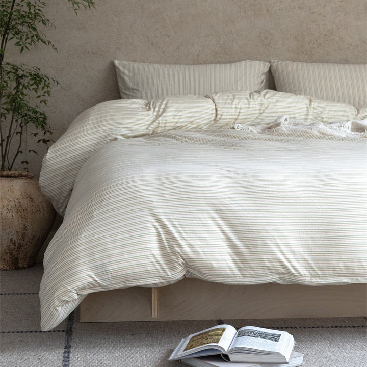 Striped Cotton-Linen Sateen Duvet Cover and Pillowcase Set