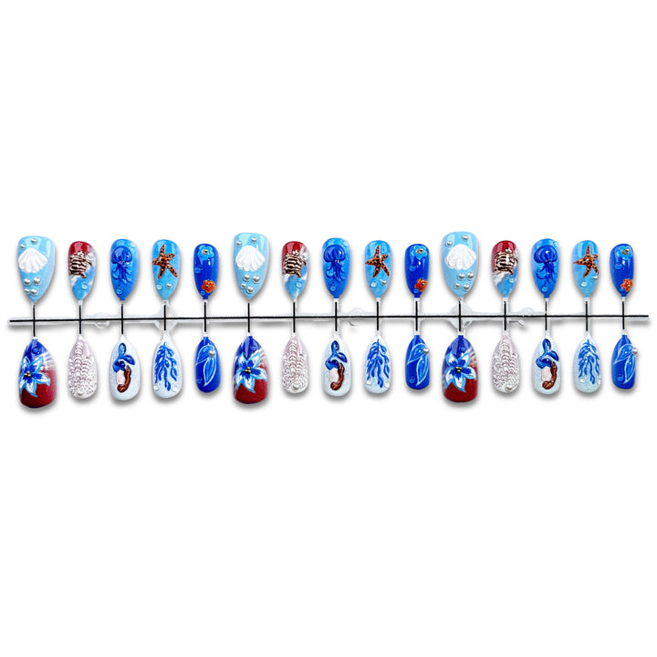 Ocean-Themed Decorative Press-On Nail Art Set