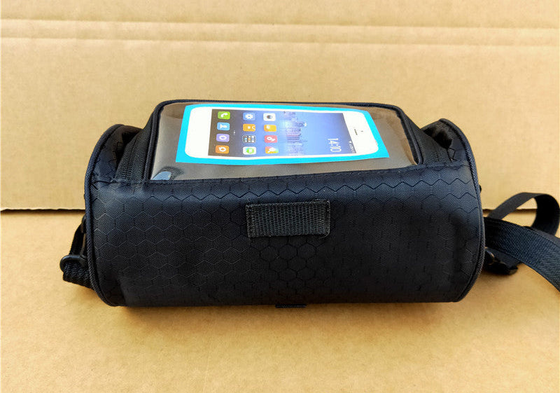 waterproof bicycle handlebar phone bag with touchscreen pocket and zippered cargo Stornfield