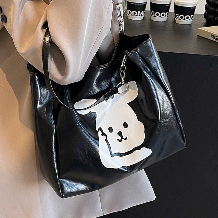 Cute Bear Print Faux Leather Hobo Bag