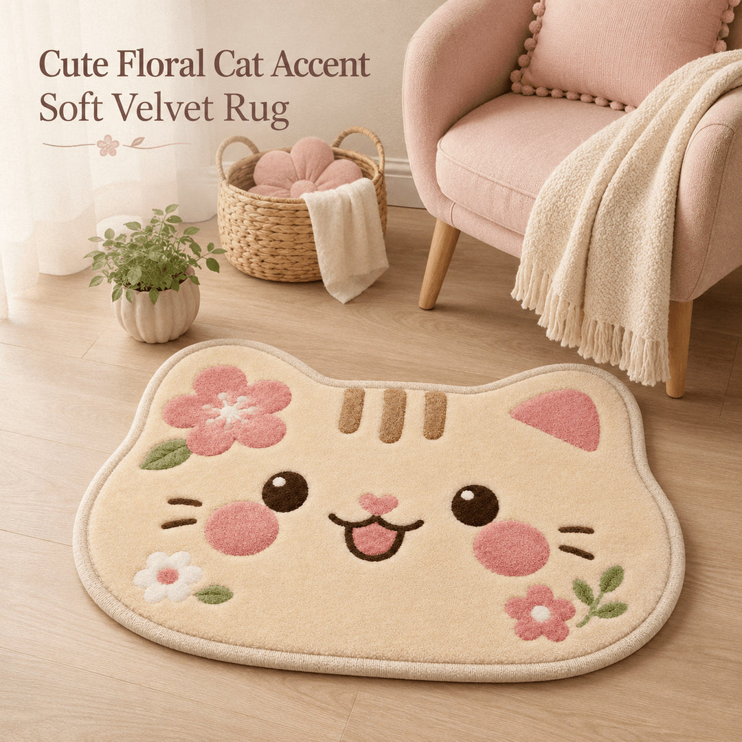 Cat-Shaped Plush Area Rug
