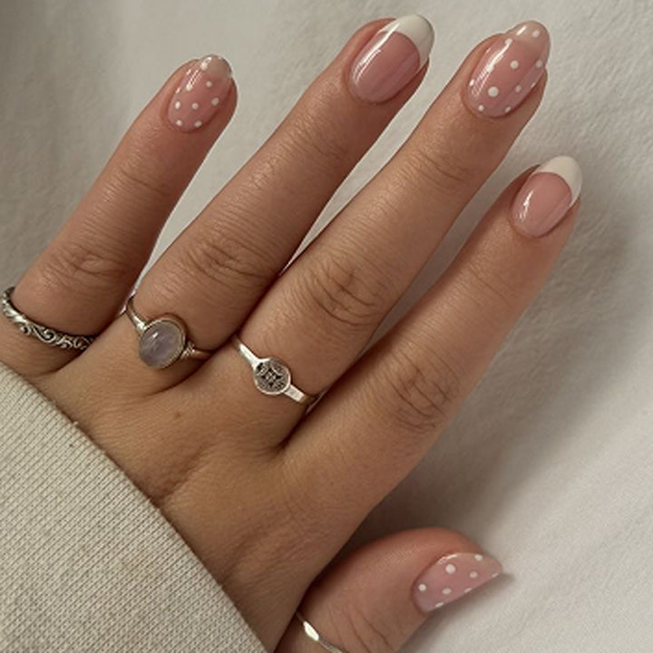 Elegant artificial nails with modern dots and fresh design Stornfield